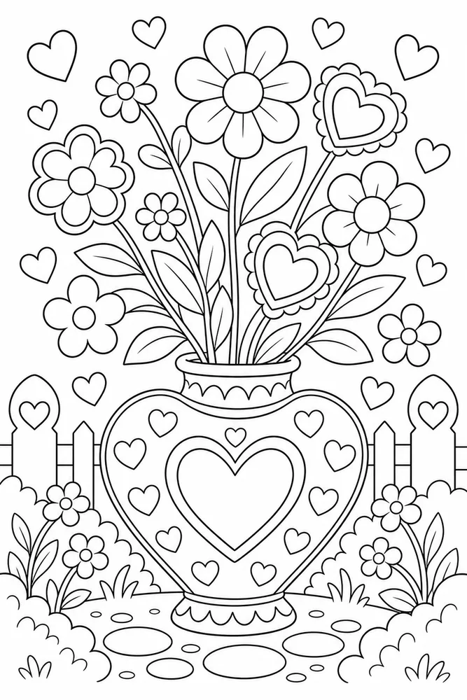Heart Flower Heart Vase coloring page