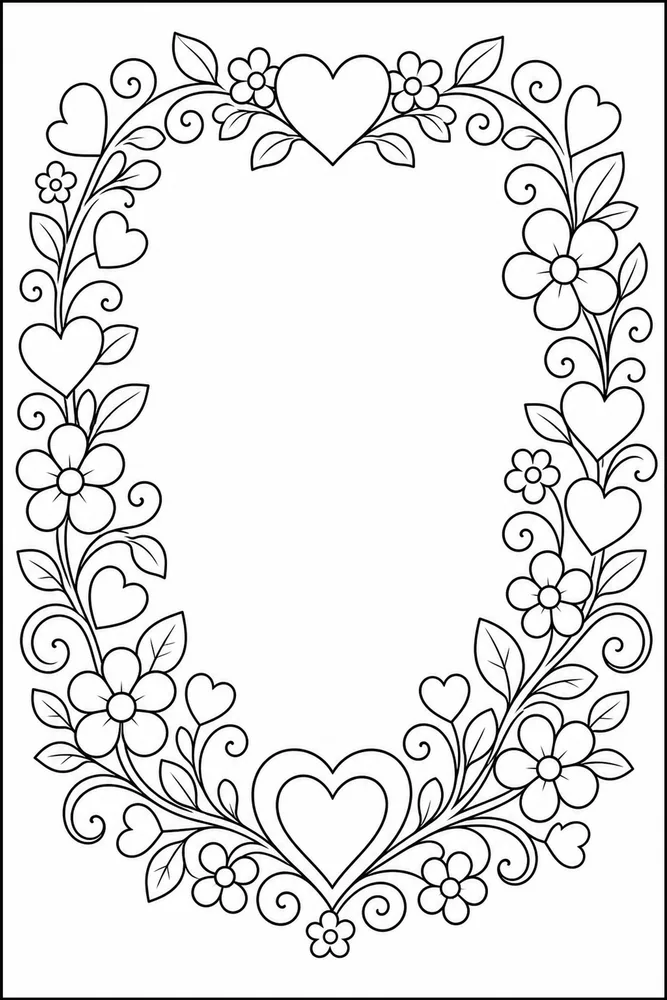 Heart Flower Heart Wreath coloring page