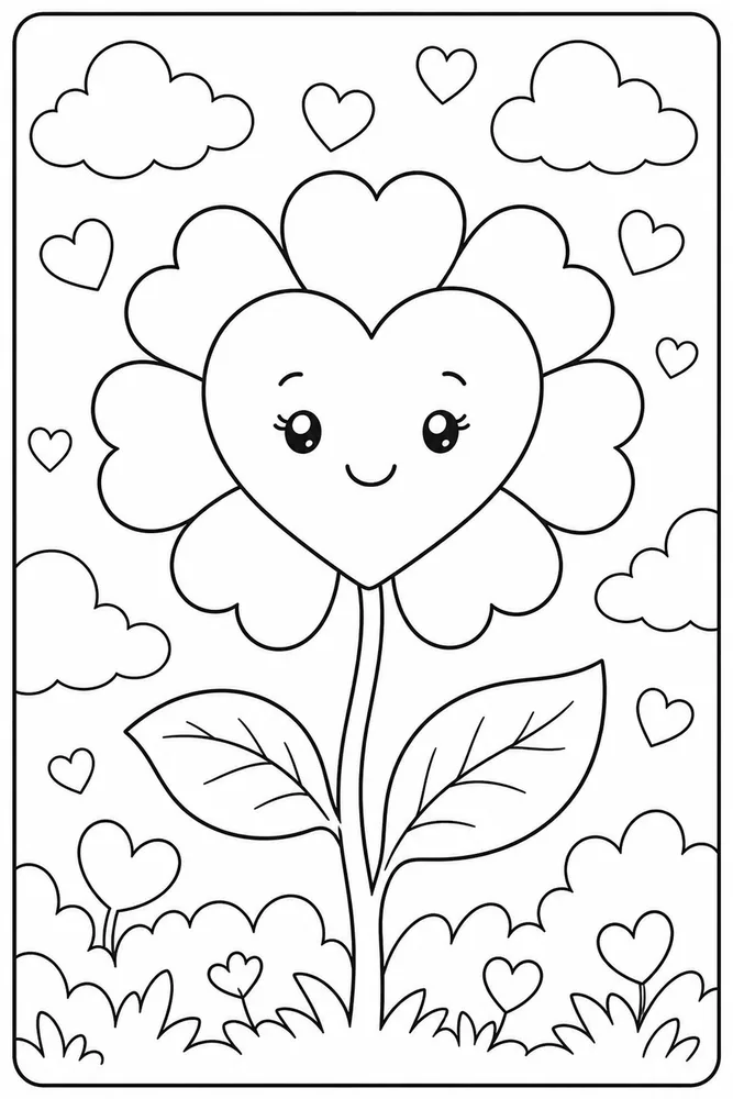 Heart Flower Simple Heart Flower coloring page