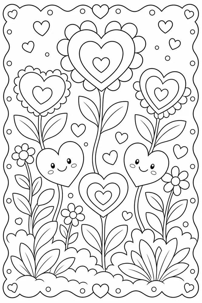 Heart Flower Valentine Flowers No Text coloring page