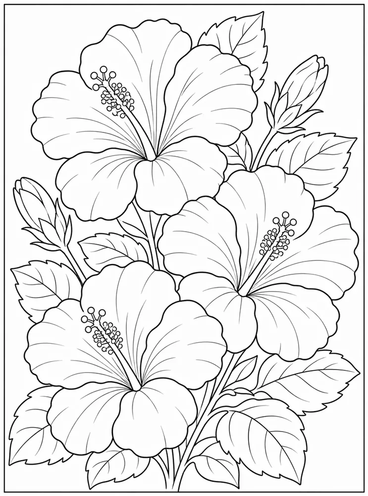 Hibiscus Flower Hibiscus Bouquet coloring page