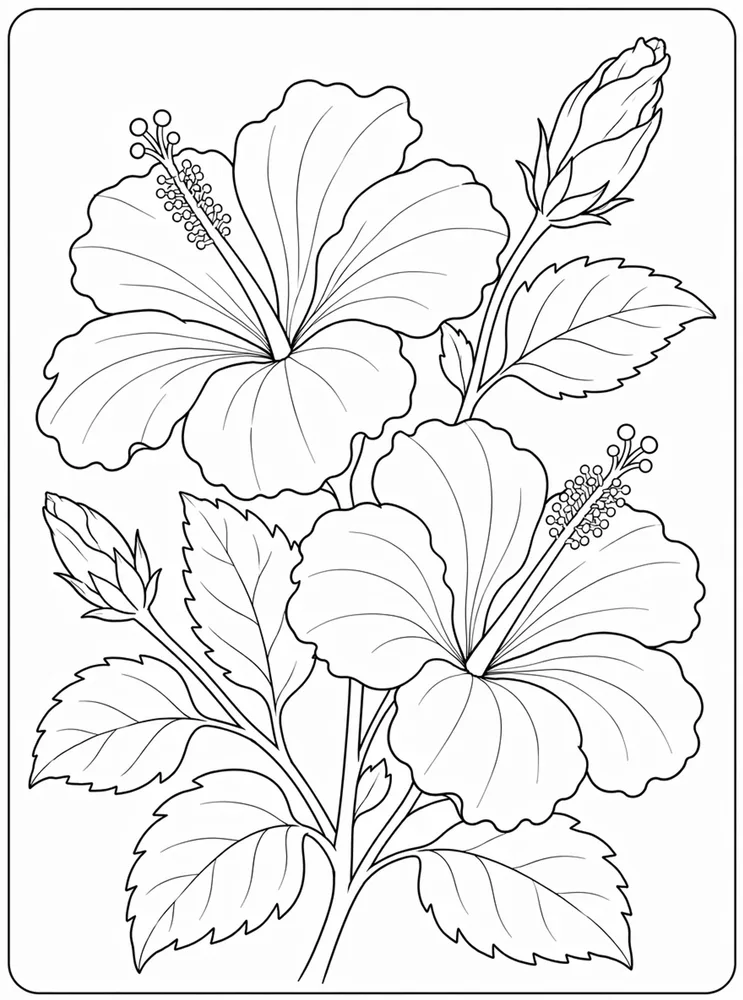 Hibiscus Flower Hibiscus Branch coloring page