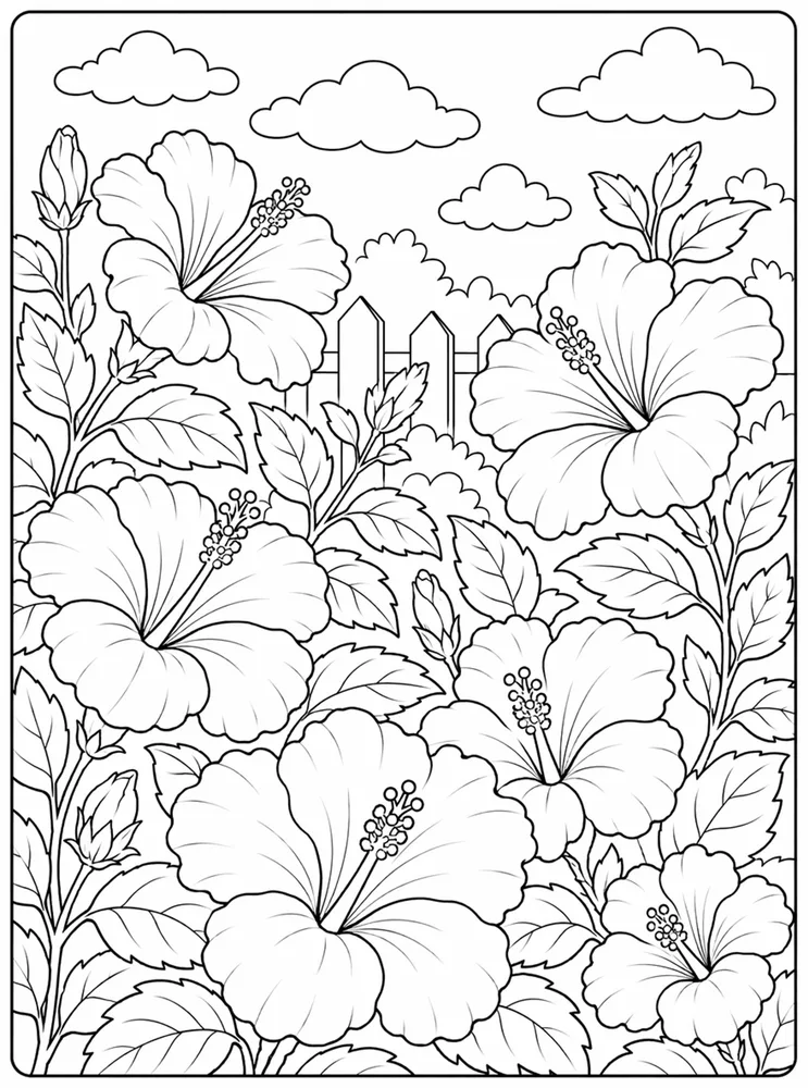 Hibiscus Flower Hibiscus Garden coloring page