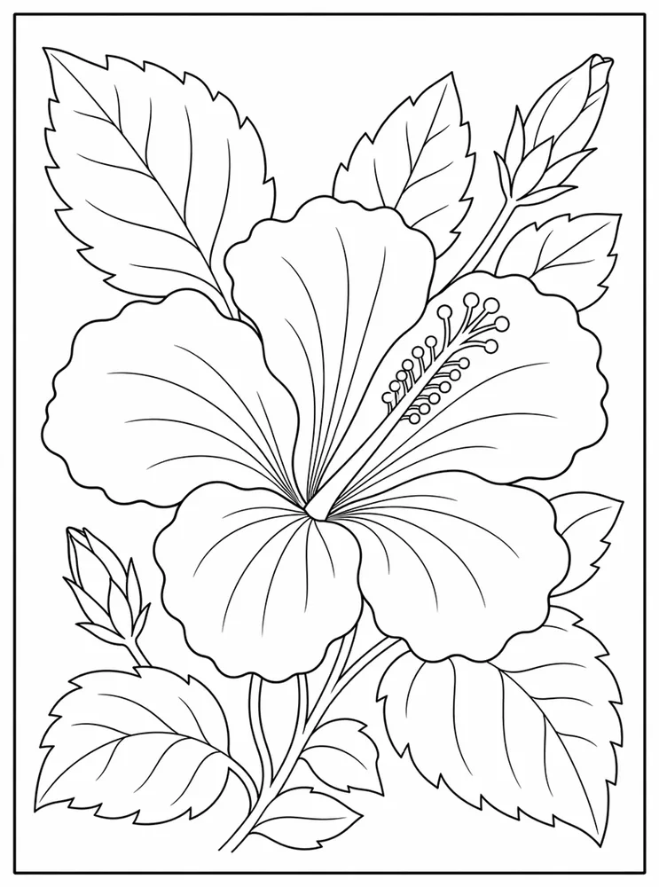 Hibiscus Flower Hibiscus Leaves coloring page