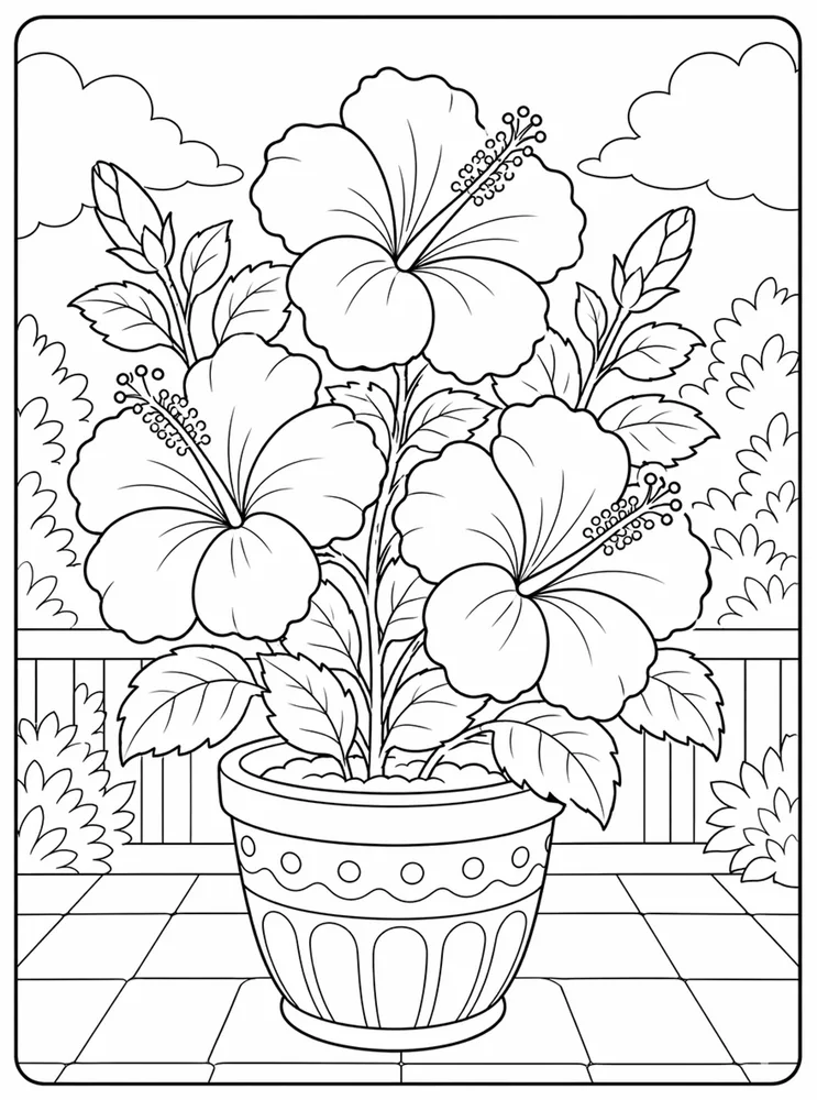 Hibiscus Flower Hibiscus Pot coloring page