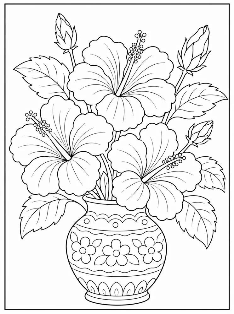 Hibiscus Flower Hibiscus Vase coloring page