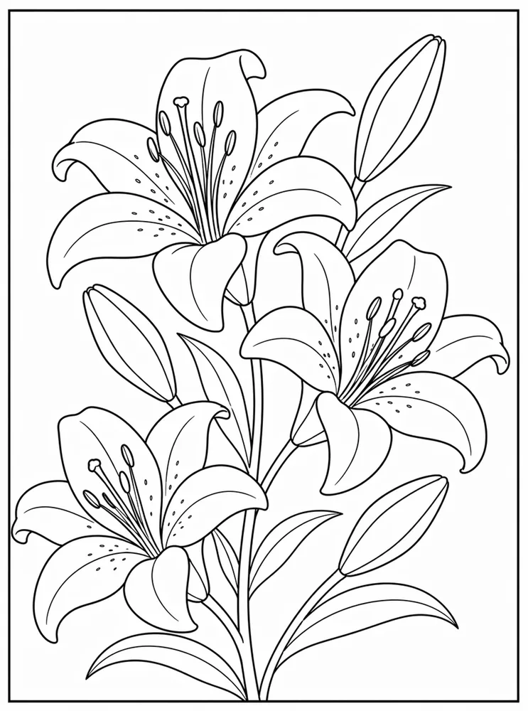 Lily Flower Lily Bud Branch coloring page