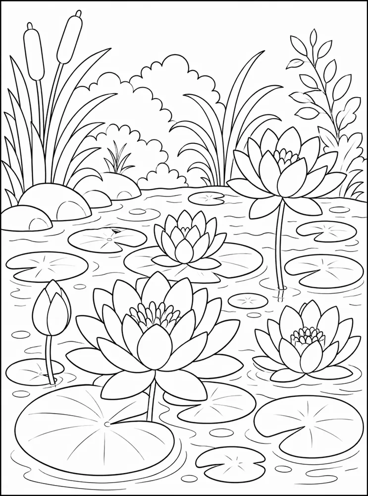 Lily Flower Lily Pond coloring page