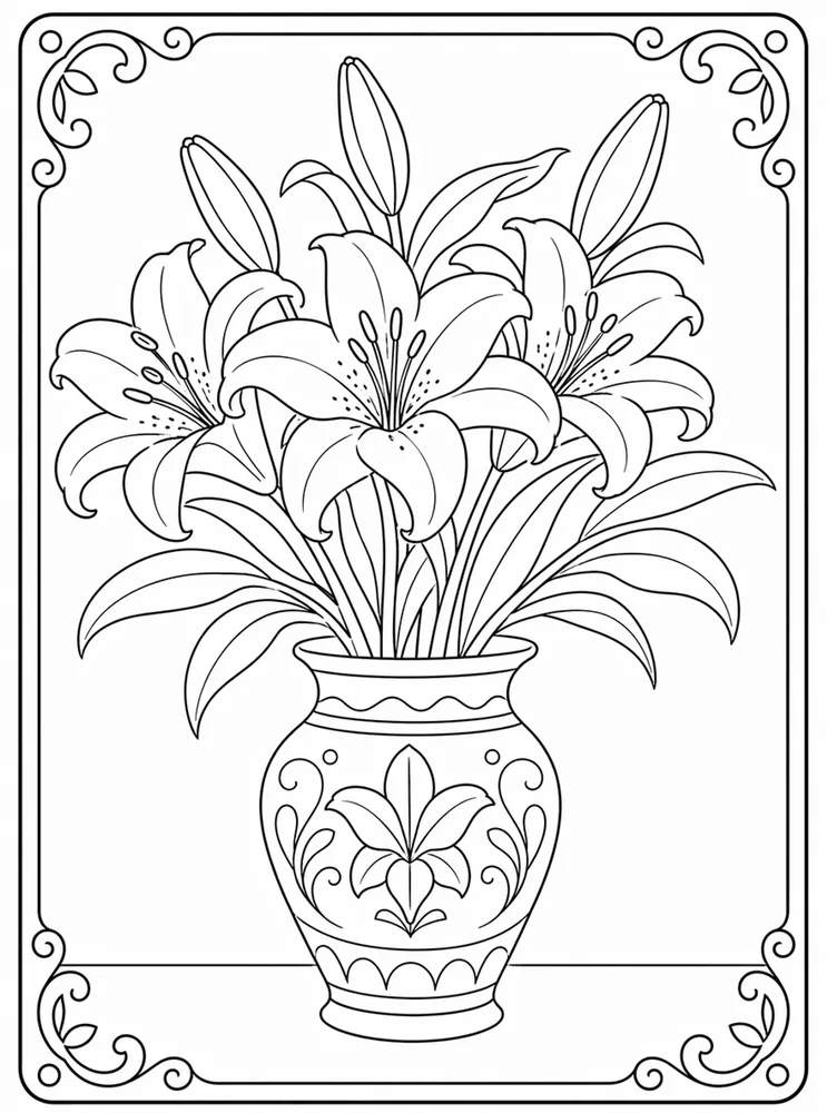 Lily Flower Lily Vase coloring page