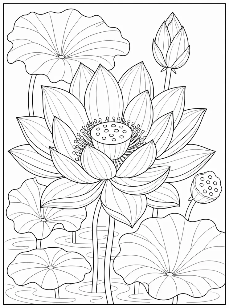 Lotus Flower Detailed Lotus coloring page