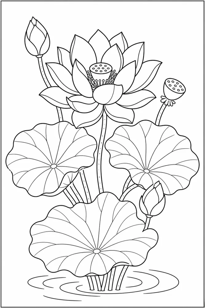 Lotus Flower Lotus Leaves coloring page