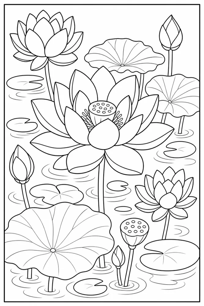 Lotus Flower Coloring Pages preview: Lotus Flower Lotus Pond coloring page