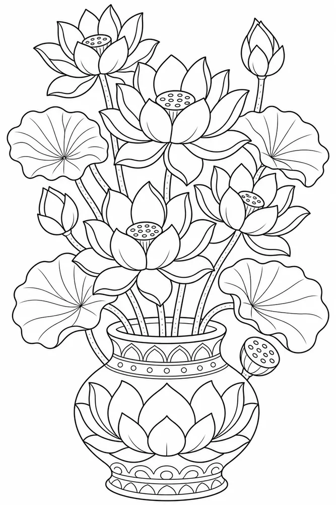 Lotus Flower Lotus Vase coloring page