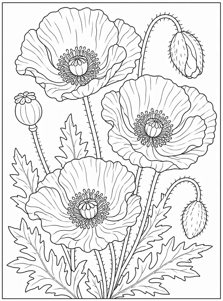 Poppy Flower Detailed Poppy coloring page