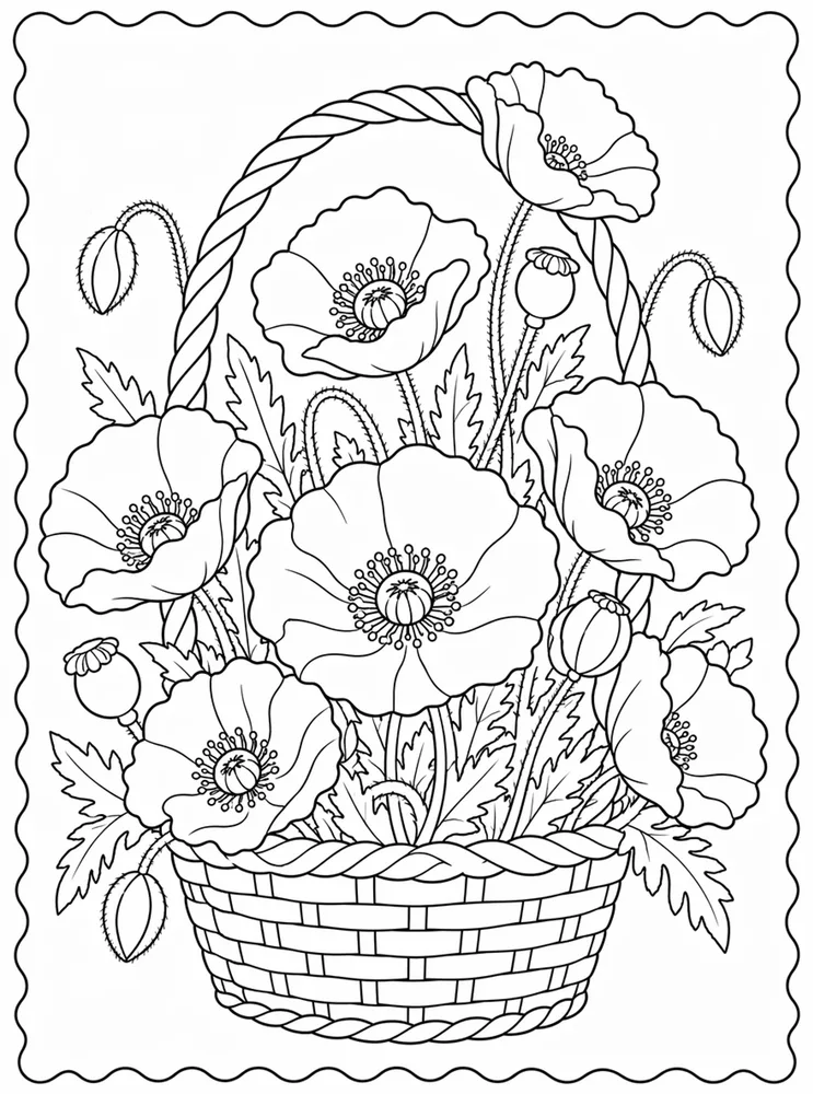 Poppy Flower Poppy Basket coloring page