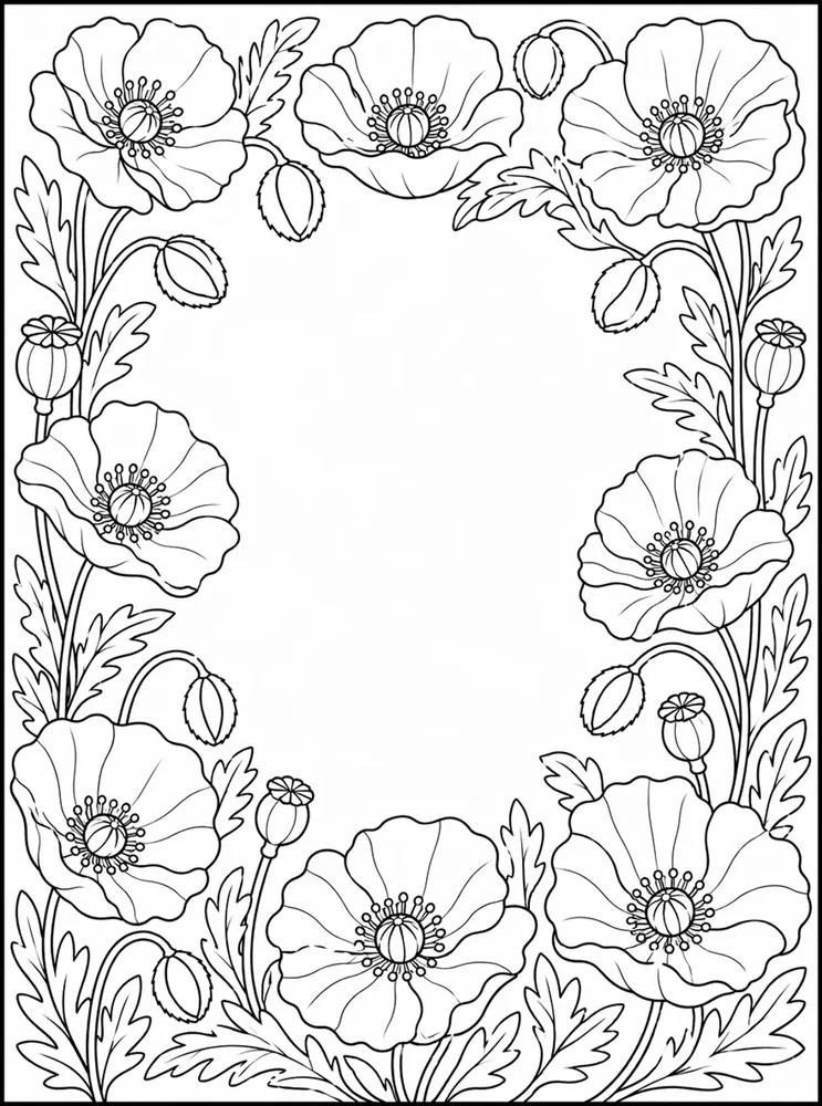 Poppy Flower Poppy Border coloring page