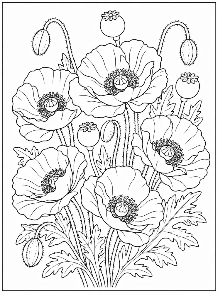 Poppy Flower Poppy Bouquet coloring page