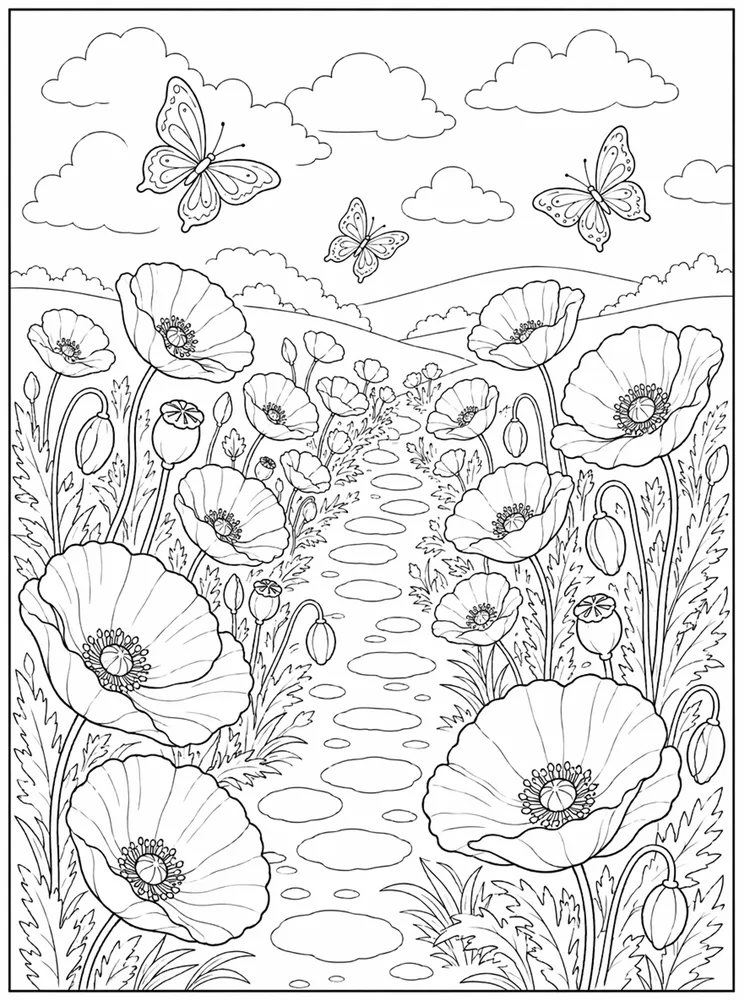 Poppy Flower Poppy Path coloring page