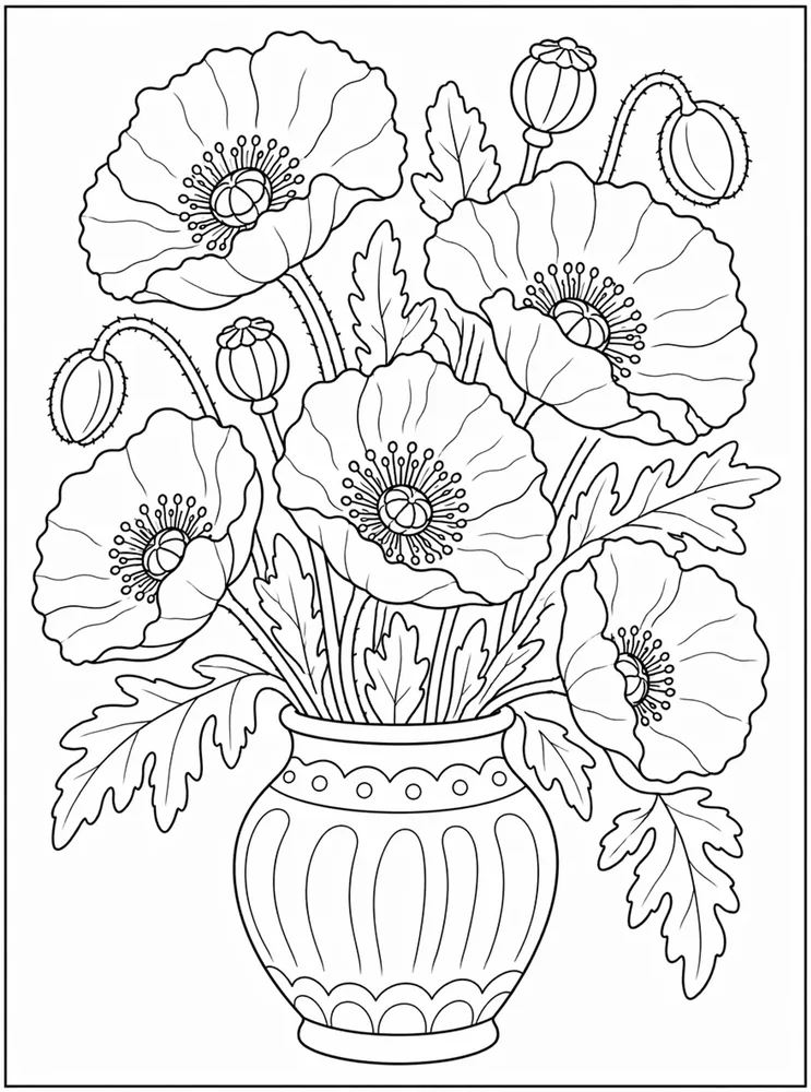Poppy Flower Poppy Vase coloring page