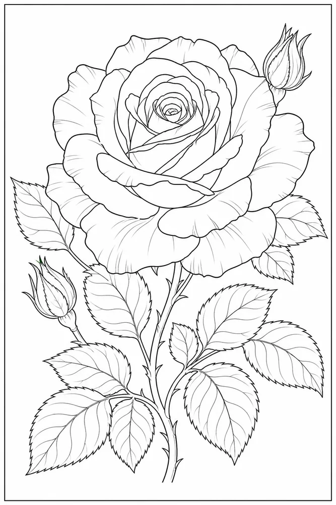 Realistic Flower Coloring Pages preview: Realistic Flower Botanical Rose coloring page