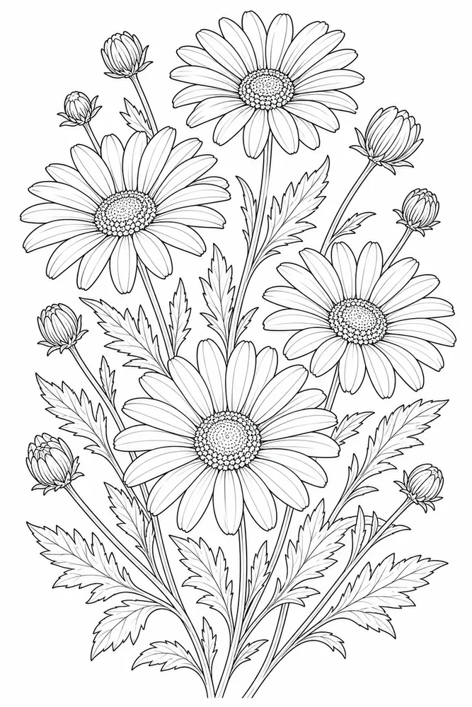 Realistic Flower Daisy Cluster coloring page