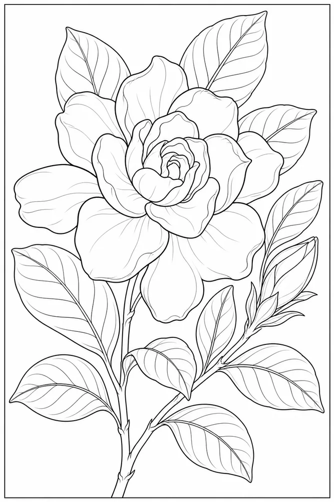 Realistic Flower Gardenia Bloom coloring page