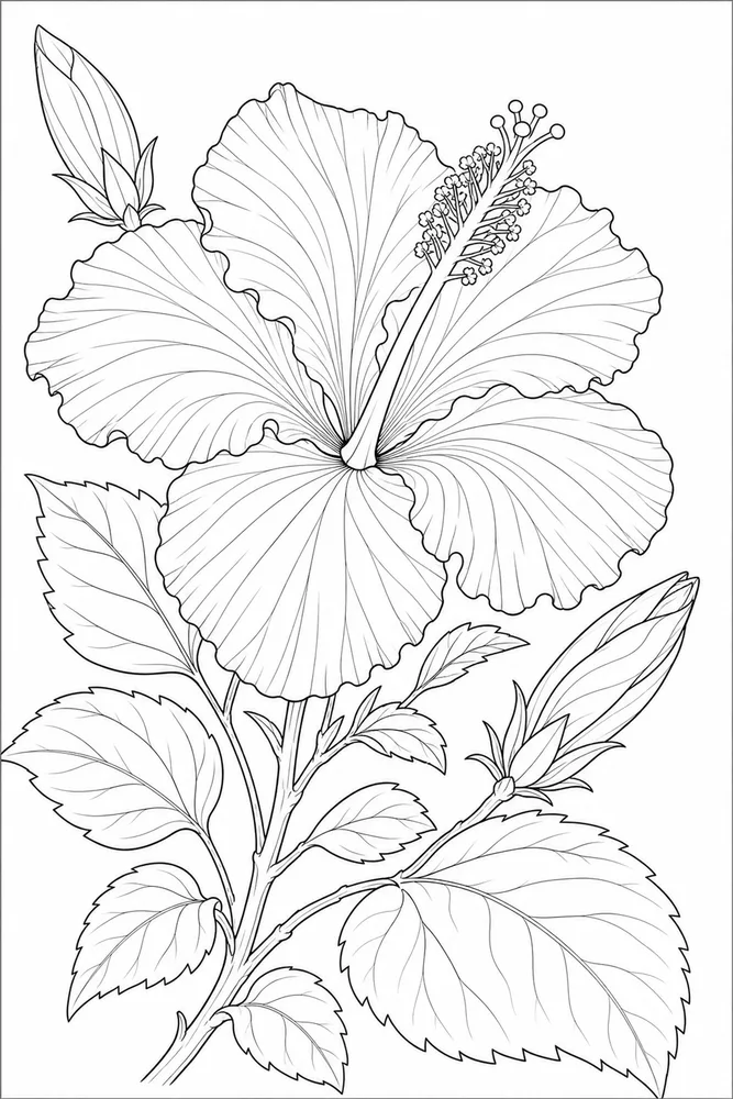 Realistic Flower Hibiscus Bloom coloring page