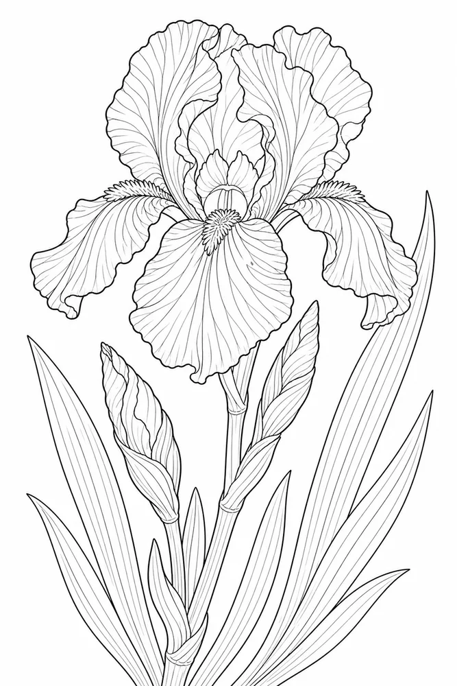 Realistic Flower Iris Stem coloring page