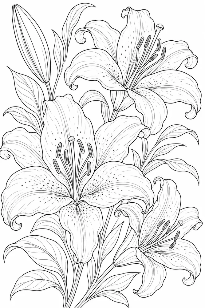 Realistic Flower Lily Petals coloring page