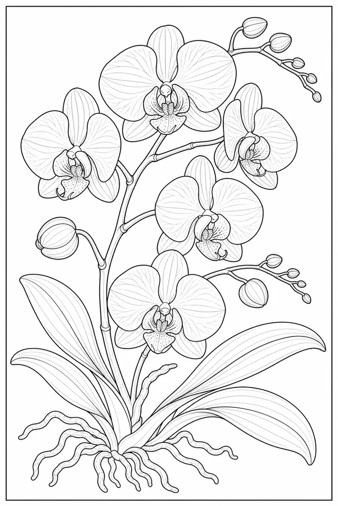 Realistic Flower Orchid Branch coloring page