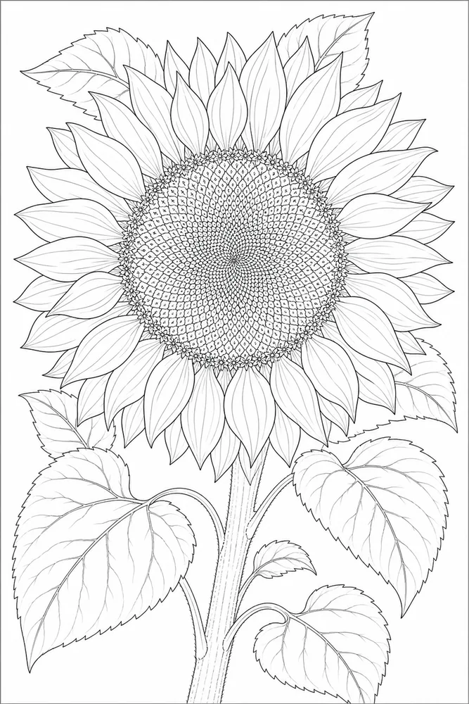 Realistic Flower Sunflower Head coloring page