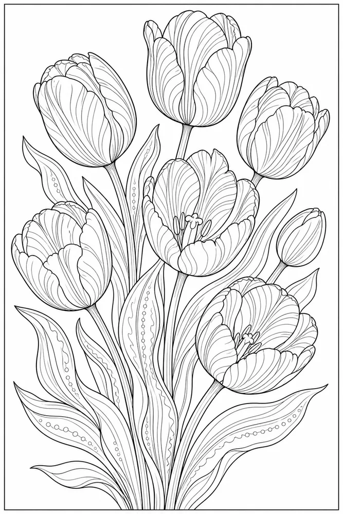 Realistic Flower Tulip Stems coloring page