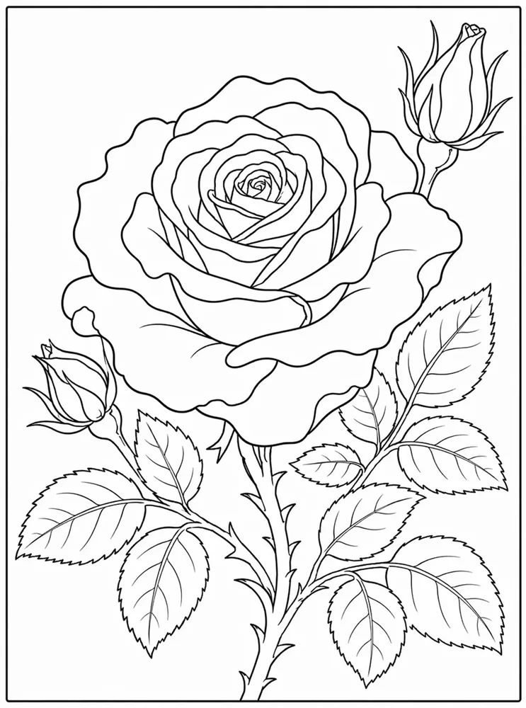 Rose Flower Detailed Rose coloring page