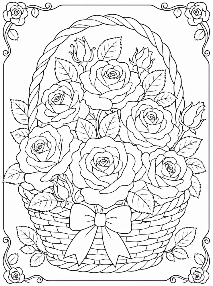 Rose Flower Rose Basket coloring page