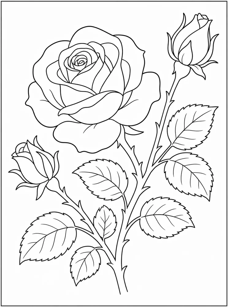 Rose Flower Rose Bud Branch coloring page