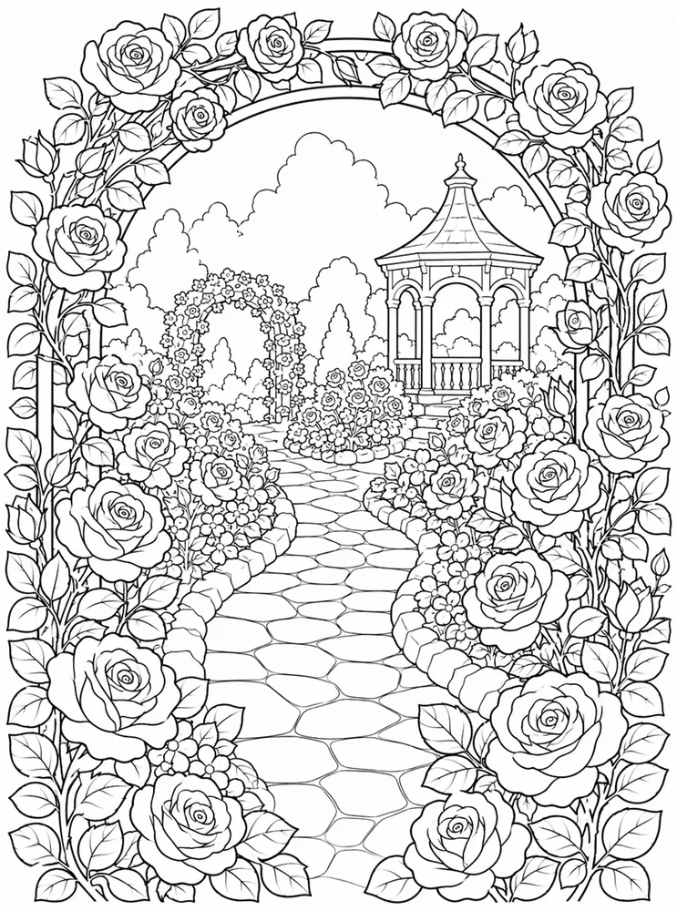 Rose Flower Rose Garden Path coloring page