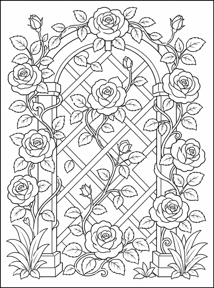 Rose Flower Rose Trellis coloring page