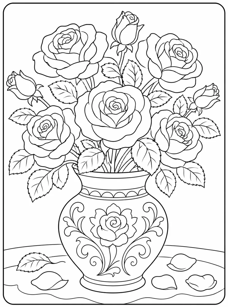 Rose Flower Rose Vase coloring page