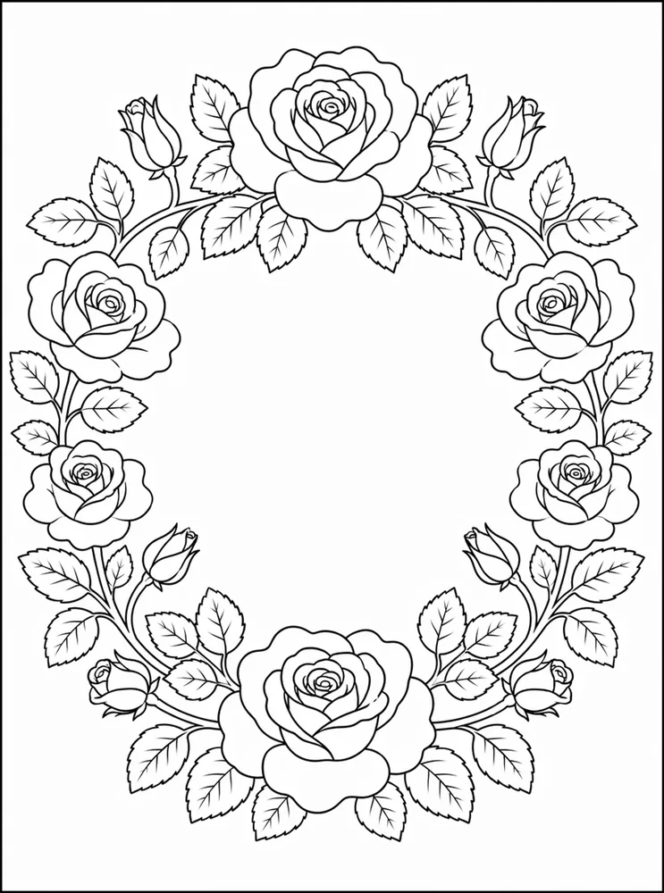 Rose Flower Rose Wreath coloring page