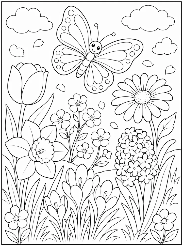 Spring Flower Butterfly Spring coloring page