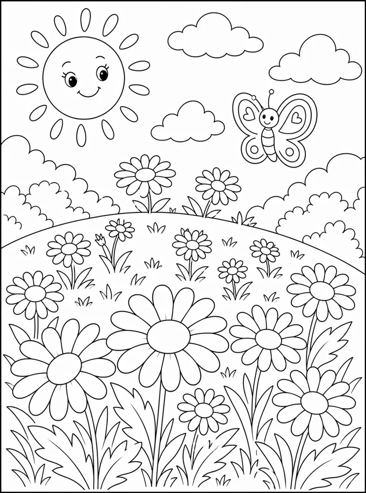 Spring Flower Daisy Hill coloring page