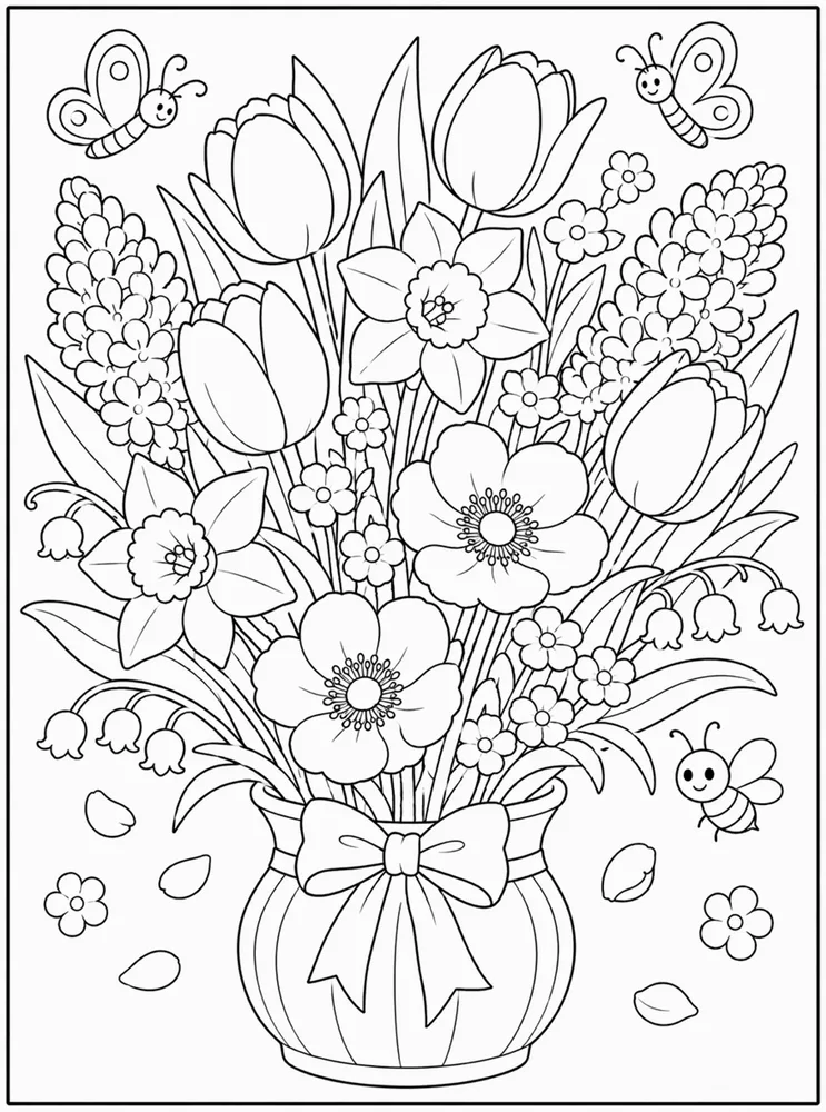 Spring Flower Fresh Bouquet coloring page