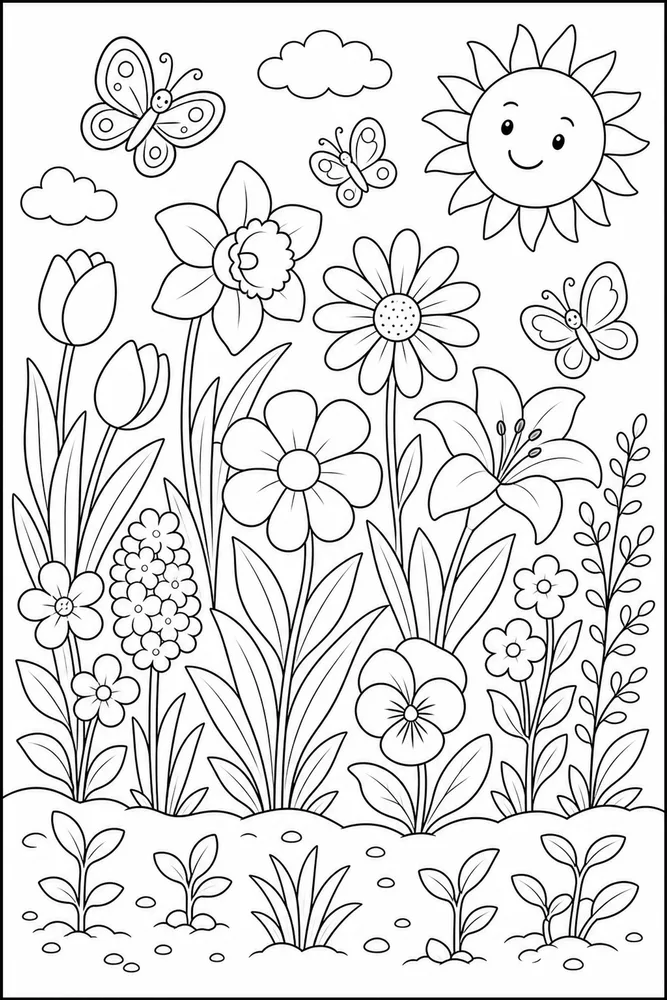 Spring Flower Garden Sprouts coloring page