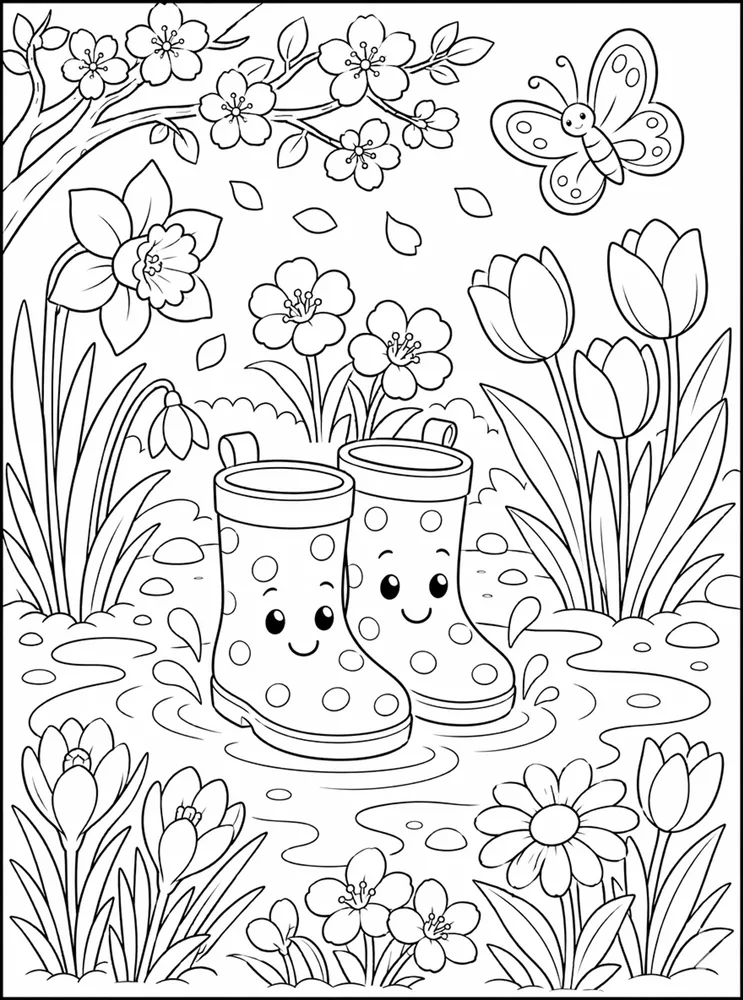 Spring Flower Puddle Flowers coloring page