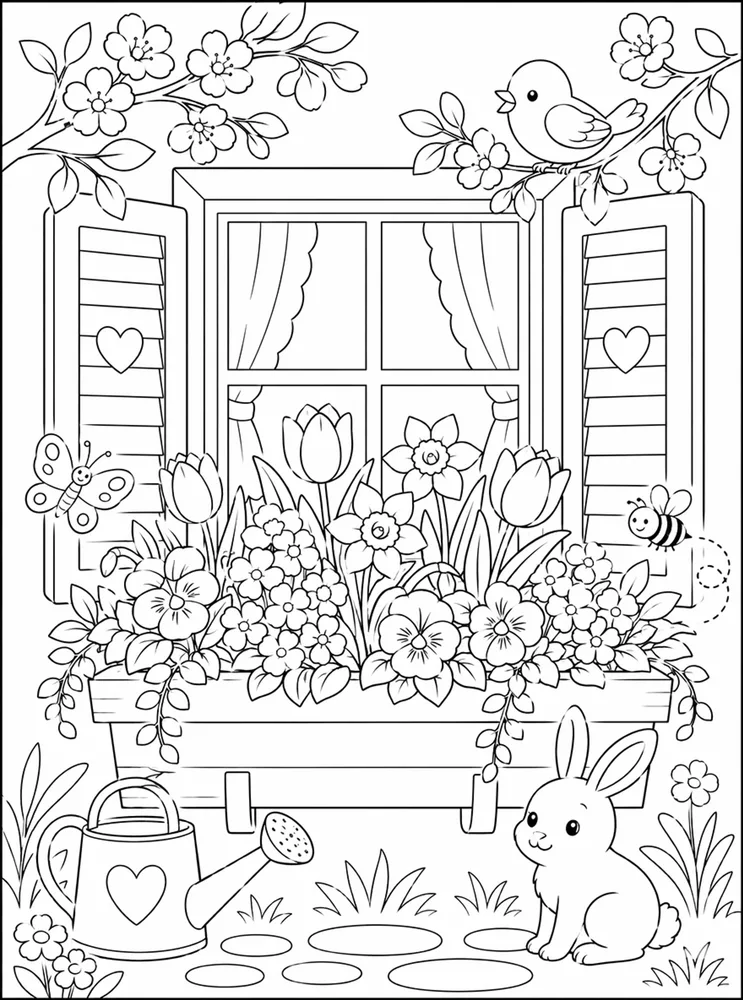 Spring Flower Spring Window Box coloring page