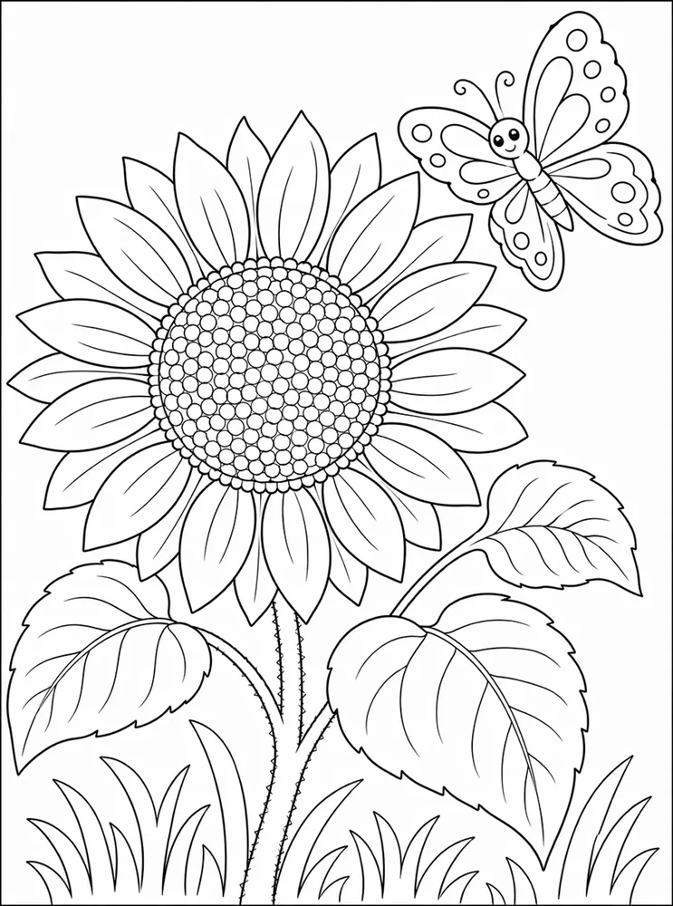 Sunflower Sunflower And Butterfly coloring page