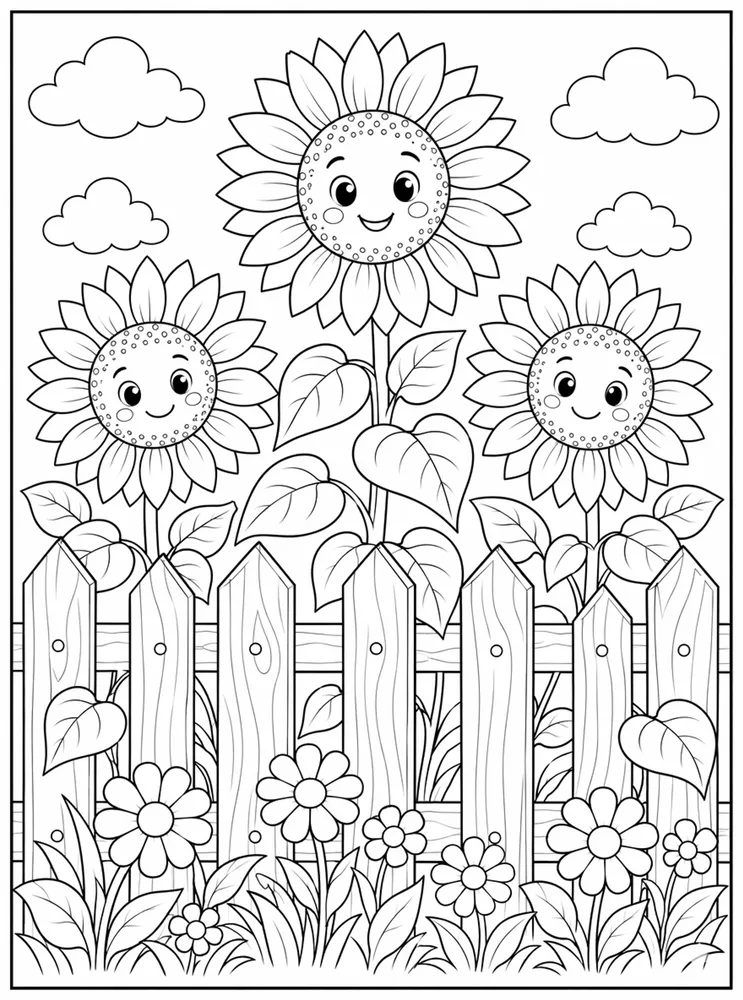 Sunflower Sunflower Fence coloring page