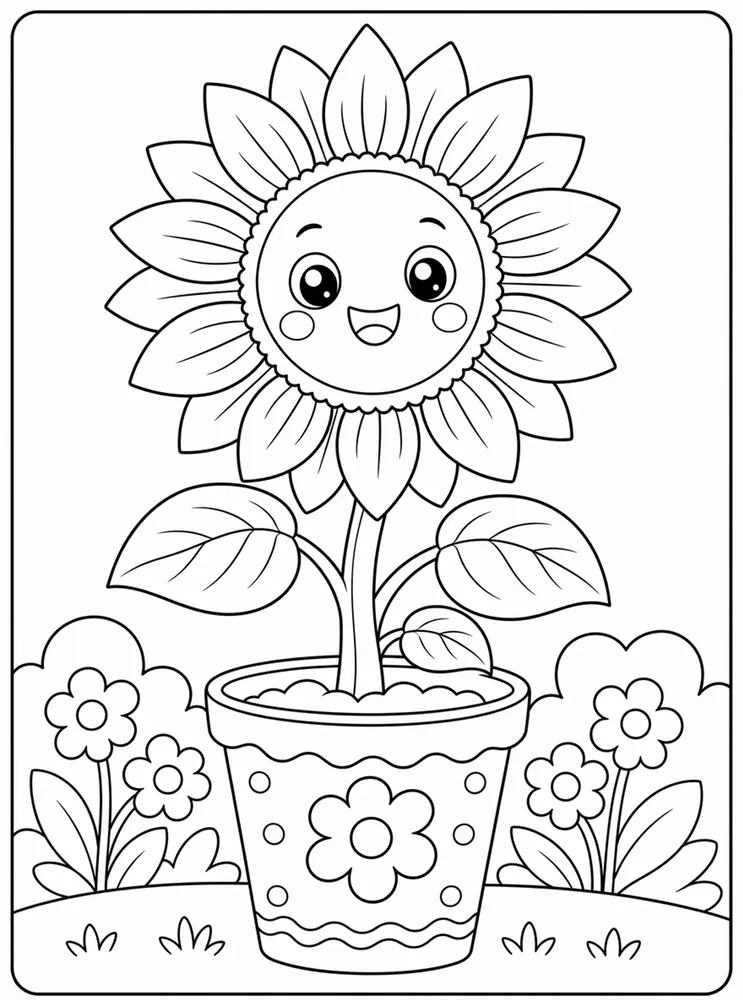 Sunflower Sunflower Pot coloring page