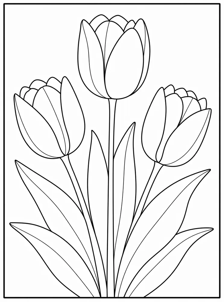Tulip Flower Coloring Pages preview: Tulip Flower Three Tulips coloring page