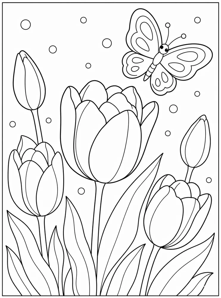 Tulip Flower Tulip And Butterfly coloring page